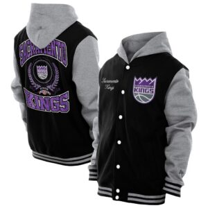 Sacramento Kings New Era Throwback Prep Chenille Full-Snap Hooded Varsity Jacket
