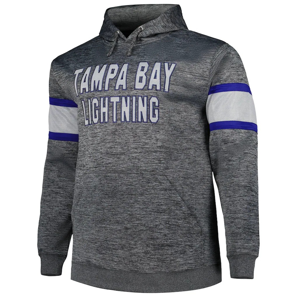Tampa Bay Lightning Big & Tall Stripe Pullover Hoodie – Heather Charcoal