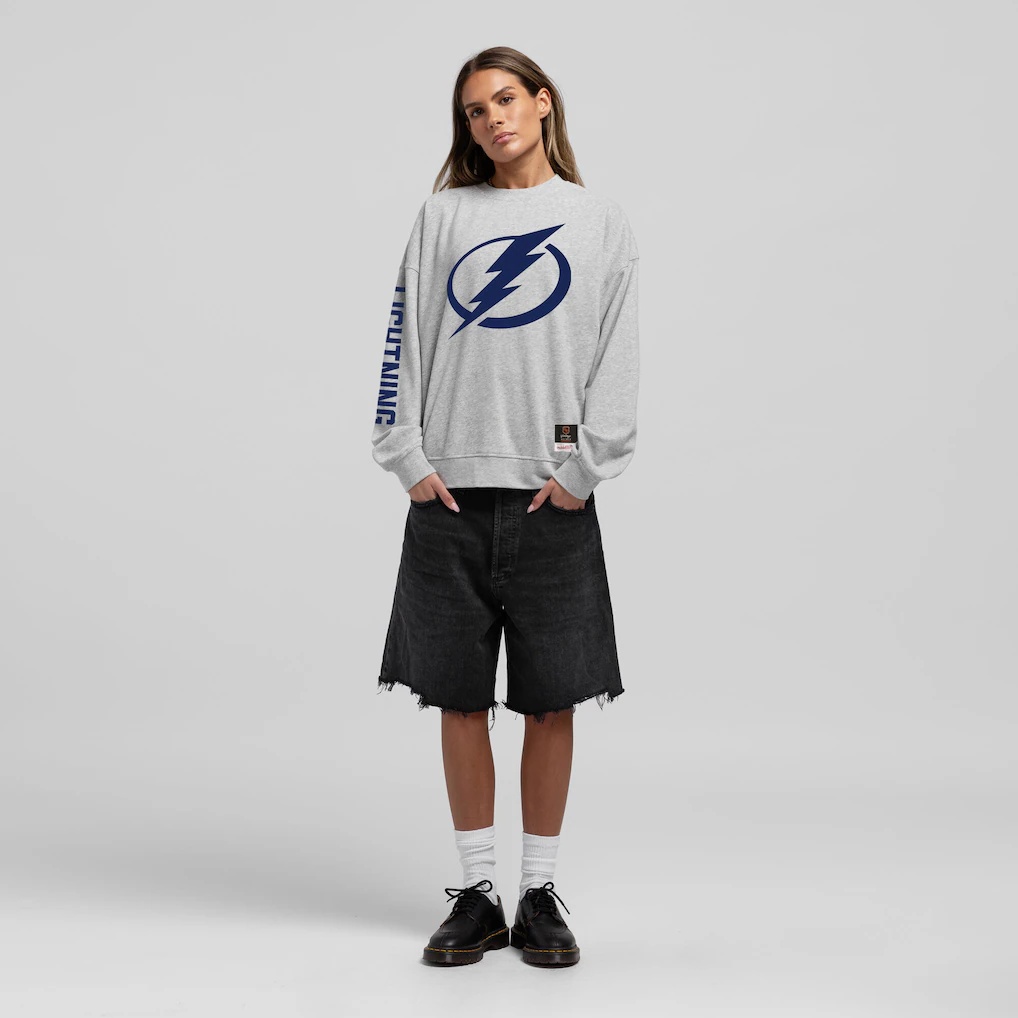 Tampa Bay Lightning Mitchell & Ness Women’s Core 3-Hit Oversized Sweatshirt – Heather Gray