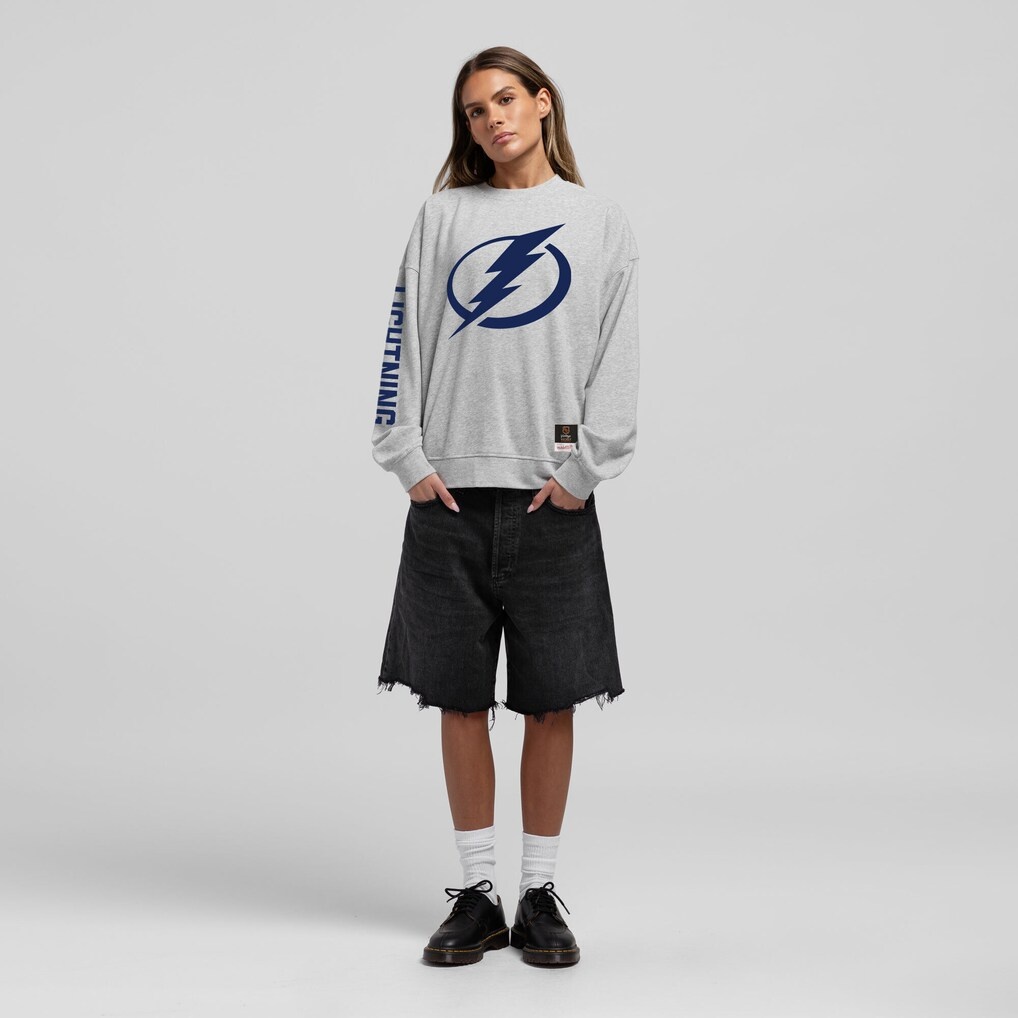 Tampa Bay Lightning Mitchell & Ness Women’s Core 3-Hit Oversized Sweatshirt – Heather Gray