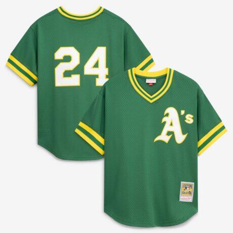 Rickey Henderson Athletics Mitchell & Ness Authentic Batting Practice Jersey - Green - Front View