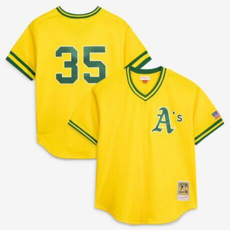 Rickey Henderson Athletics Mitchell & Ness Authentic Batting Practice Jersey - Yellow - Front View