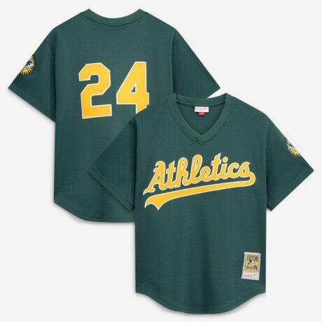 Rickey Henderson Athletics Mitchell & Ness Authentic Batting Practice Jersey - Green - Front View