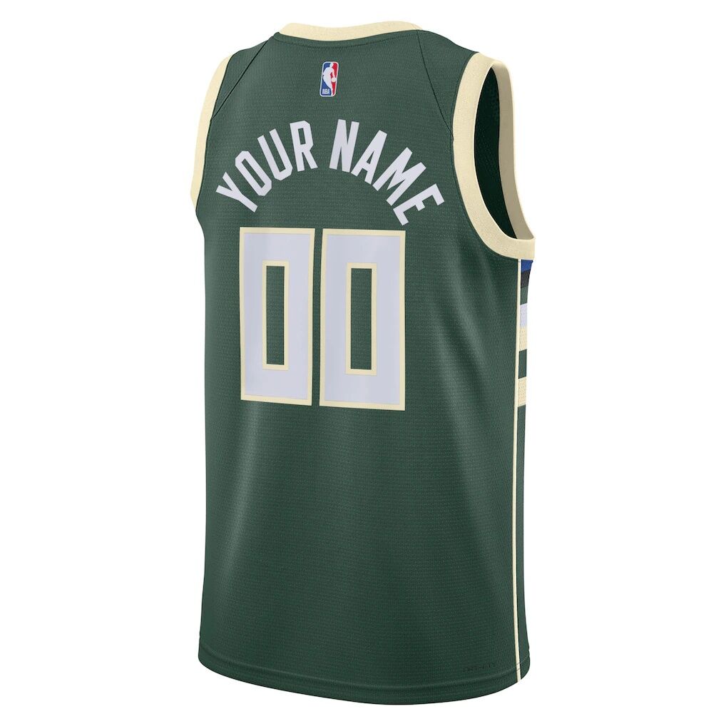 Milwaukee Bucks Nike Unisex Swingman Custom Jersey Hunter Green - Icon Edition