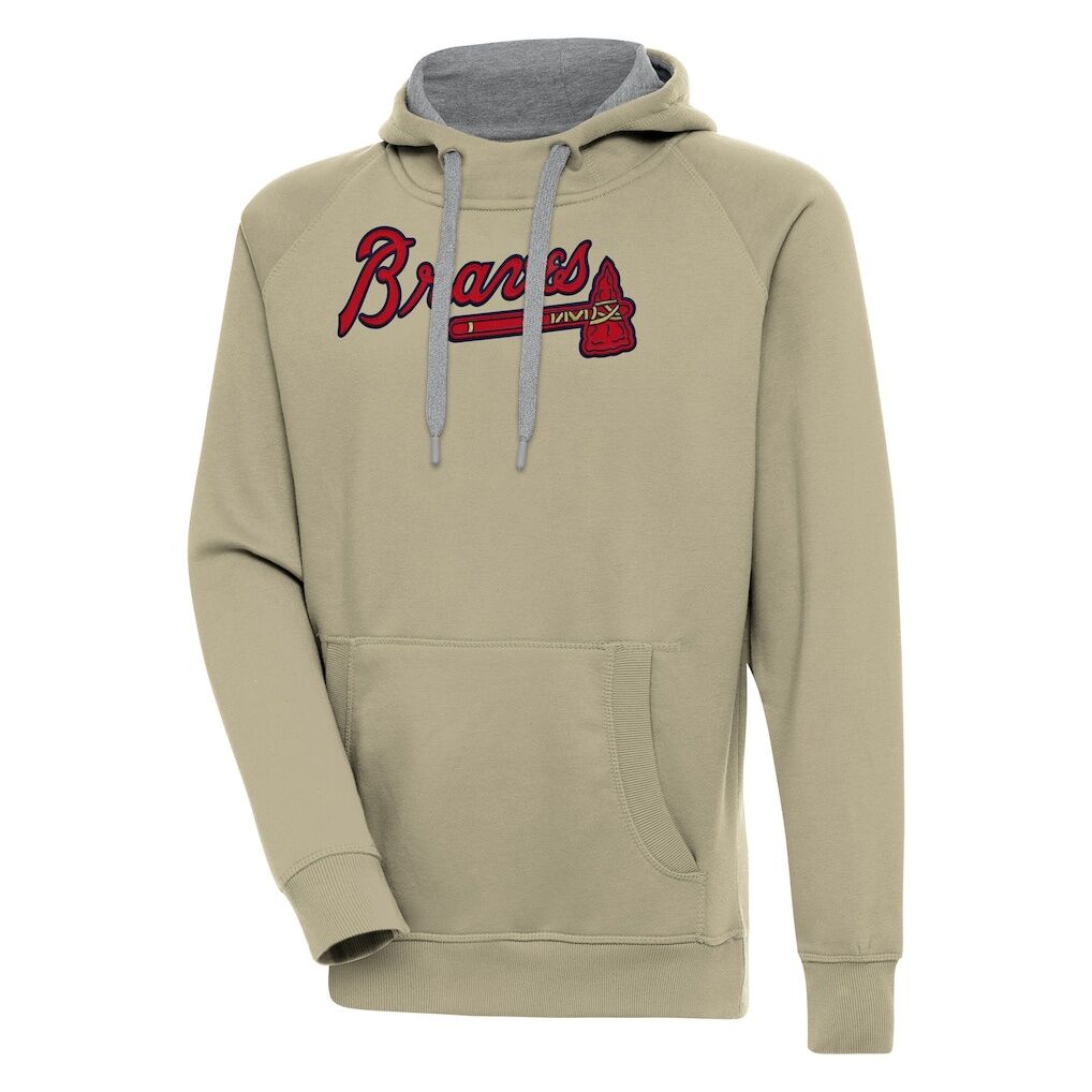 Atlanta Braves Antigua Victory Pullover Hoodie - Khaki