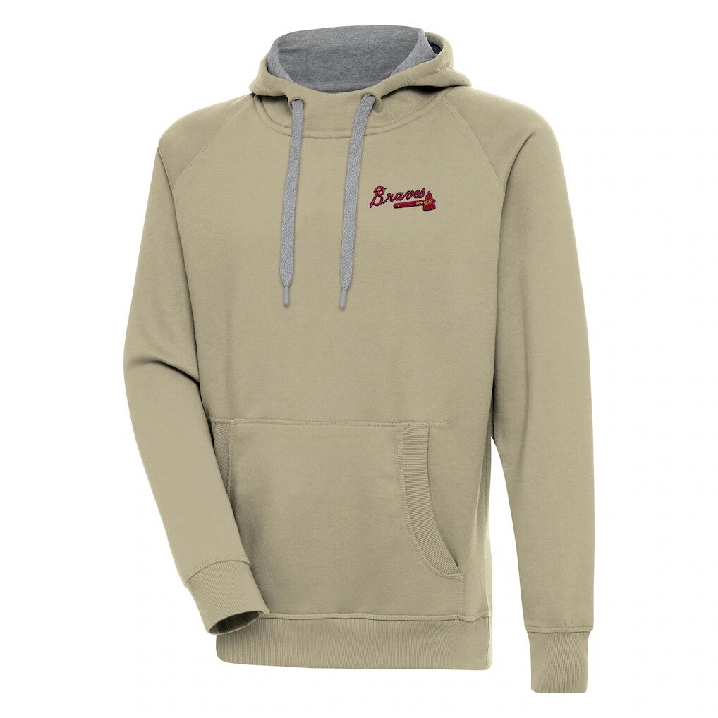 Atlanta Braves Antigua Victory Pullover Hoodie - Khaki