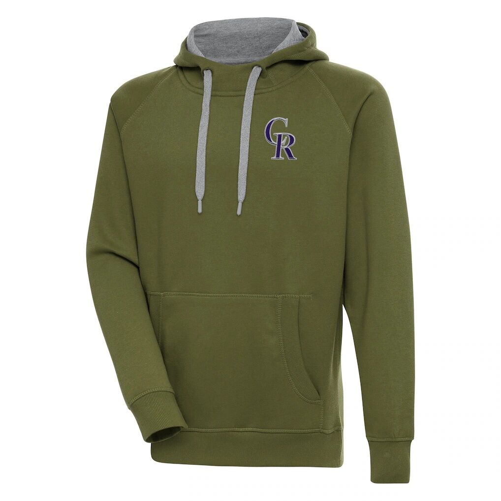 Colorado Rockies Antigua Victory Pullover Hoodie - Olive