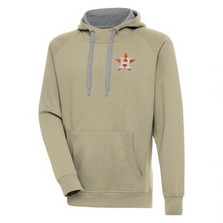 Houston Astros Antigua Victory Pullover Hoodie - Khaki - Front View
