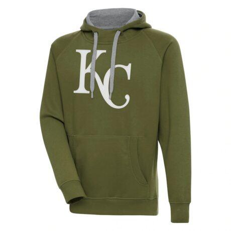 Kansas City Royals Antigua Victory Pullover Hoodie - Olive - Front View