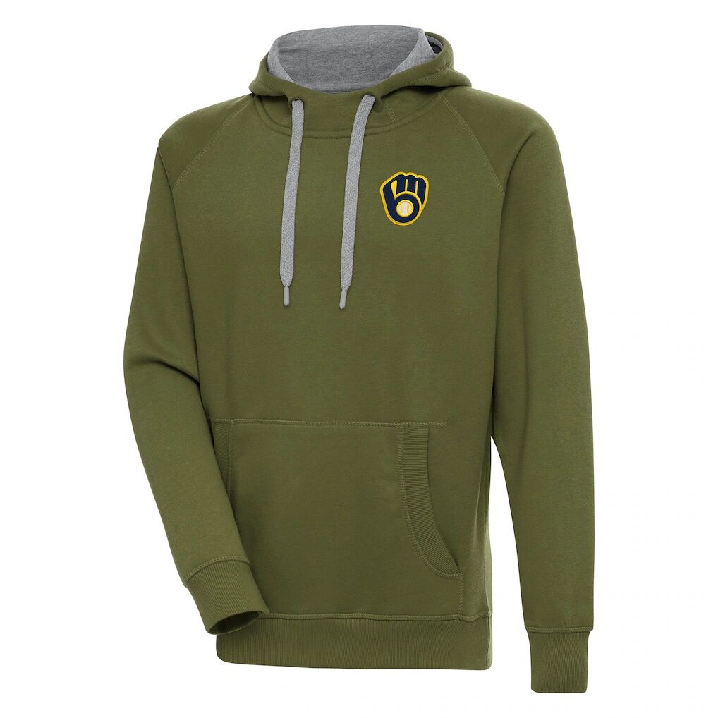 Milwaukee Brewers Antigua Victory Pullover Hoodie - Olive