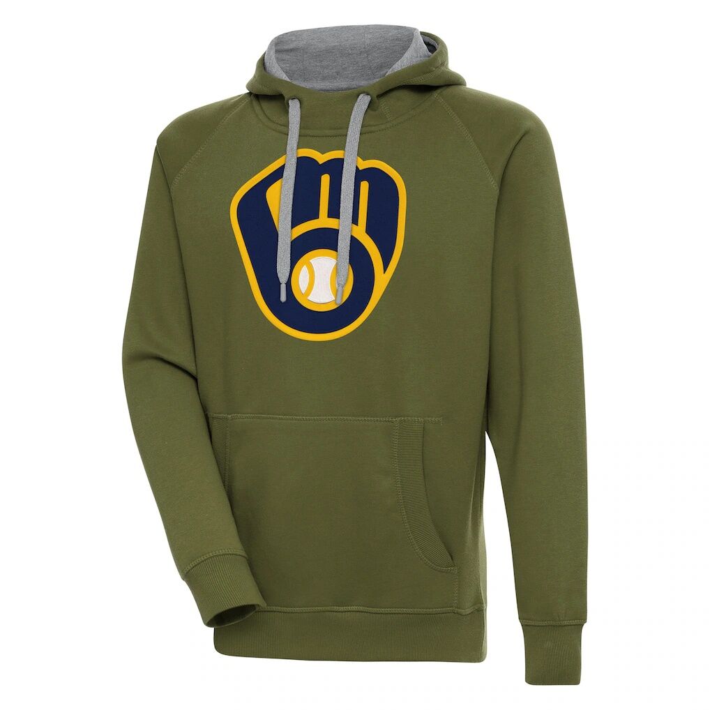 Milwaukee Brewers Antigua Victory Pullover Hoodie - Olive