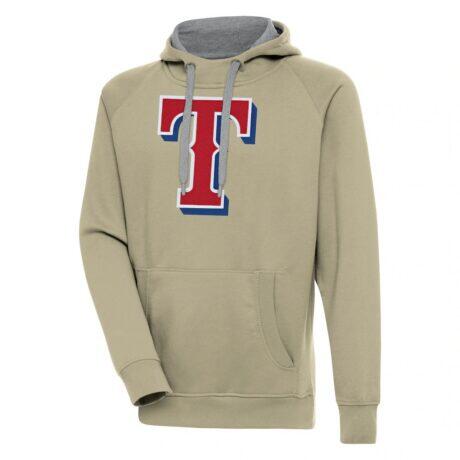 Texas Rangers Antigua Victory Pullover Hoodie - Khaki - Front View