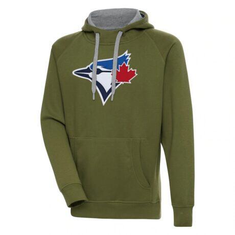 Toronto Blue Jays Antigua Victory Pullover Hoodie - Olive - Front View