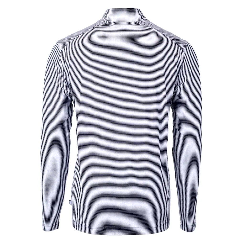 Atlanta Braves Cutter & Buck Virtue Eco Pique Micro Stripe Recycled Quarter-Zip Pullover Top – Navy/White