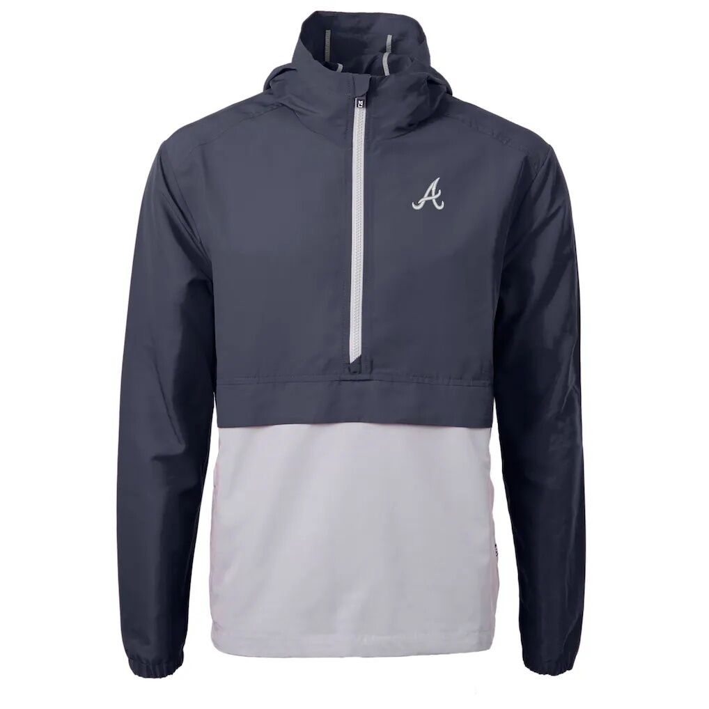Atlanta Braves Cutter & Buck Charter Eco Recycled Half-Zip Anorak Jacket – Navy/Gray