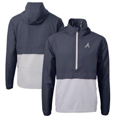 Atlanta Braves Cutter & Buck Charter Eco Recycled Half-Zip Anorak Jacket - - Front View