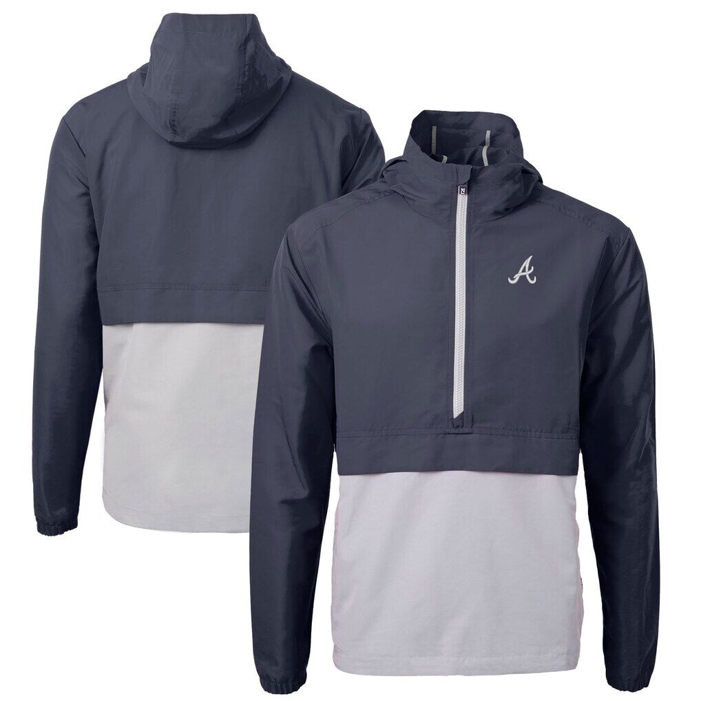 Atlanta Braves Cutter & Buck Charter Eco Recycled Half-Zip Anorak Jacket – Navy/Gray
