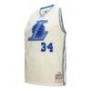 Shaquille O'Neal Los Angeles Lakers Mitchell & Ness Chainstitch Swingman Jersey - Cream - Side View
