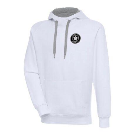 Houston Astros Antigua Metallic Victory Pullover Hoodie - White - Front View