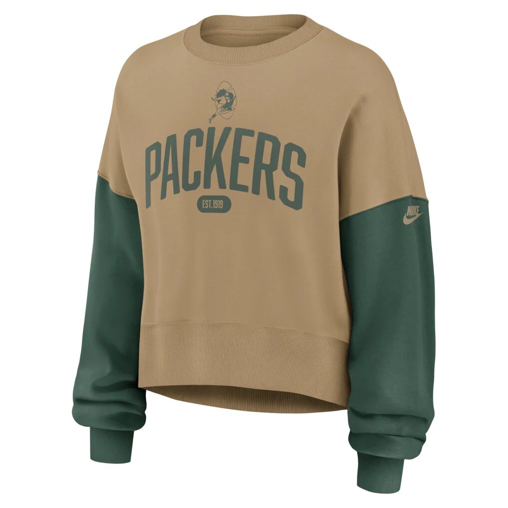 Green Bay Packers Nike Women's Oversized Rewind Phoenix Fleece Sweatshirt - Beige