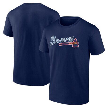 Atlanta Braves Logo Athletic Wordmark T-Shirt - Navy - Front View