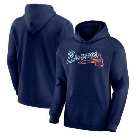 Atlanta Braves Logo Athletic Wordmark Hoodie - Navy - Front View