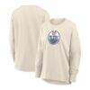 Edmonton Oilers Fashion7 Women's Distressed Logo Long Sleeve T-Shirt - Cream - Front View