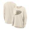 Anaheim Ducks Fashion7 Women's Distressed Logo Long Sleeve T-Shirt - Cream - Front View