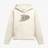 Anaheim Ducks Fashion7 Women's Distressed Logo Hoodie - Cream - Front View