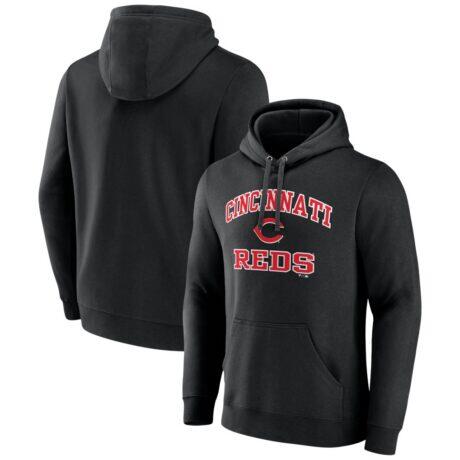 Cincinnati Reds Logo Athletic Heart & Soul Hoodie - Black - Front View