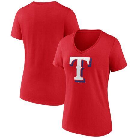 Texas Rangers Logo Athletic Women's Official Logo Athletic V-Neck T-Shirt - Red - Front View