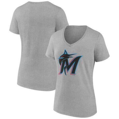 Miami Marlins Logo Athletic Women's Official Logo Athletic V-Neck T-Shirt - Gray - Front View