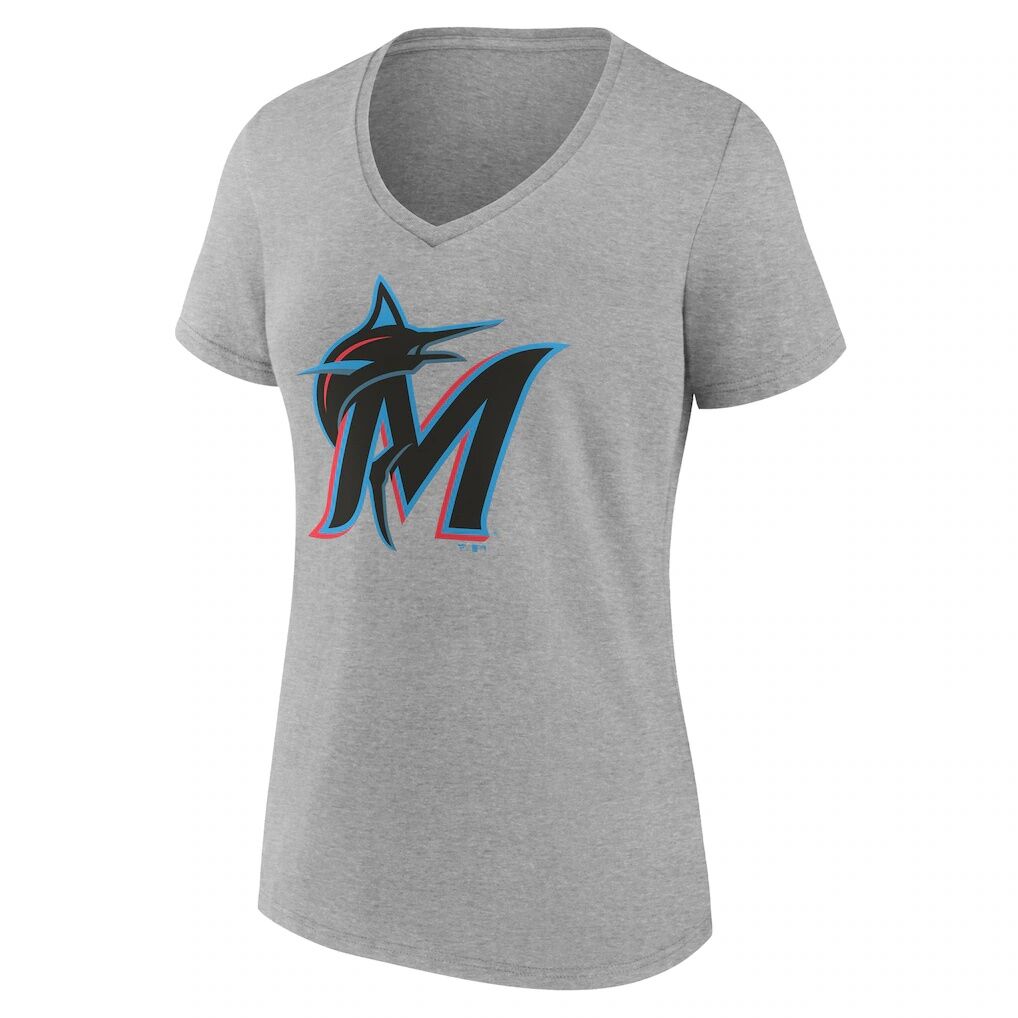 Miami Marlins Logo Athletic Women's Official Logo Athletic V-Neck T-Shirt
