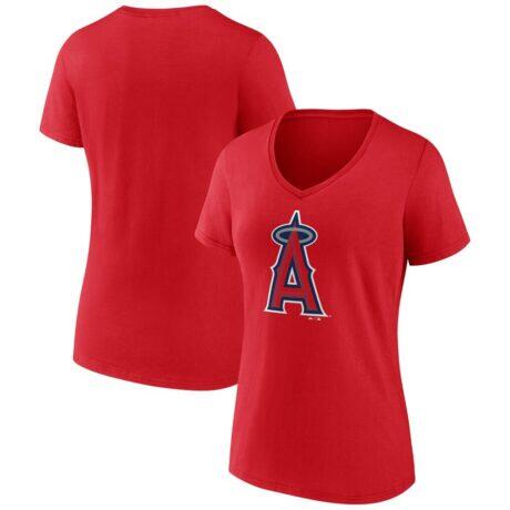 Los Angeles Angels Logo Athletic Women's Official Logo Athletic V-Neck T-Shirt - Red - Front View