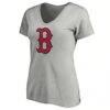 Boston Red Sox Logo Athletic Women's Official Logo Athletic V-Neck T-Shirt - Gray - Back View