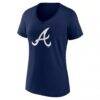 Atlanta Braves Logo Athletic Women's Official Logo Athletic V-Neck T-Shirt - Navy - Back View