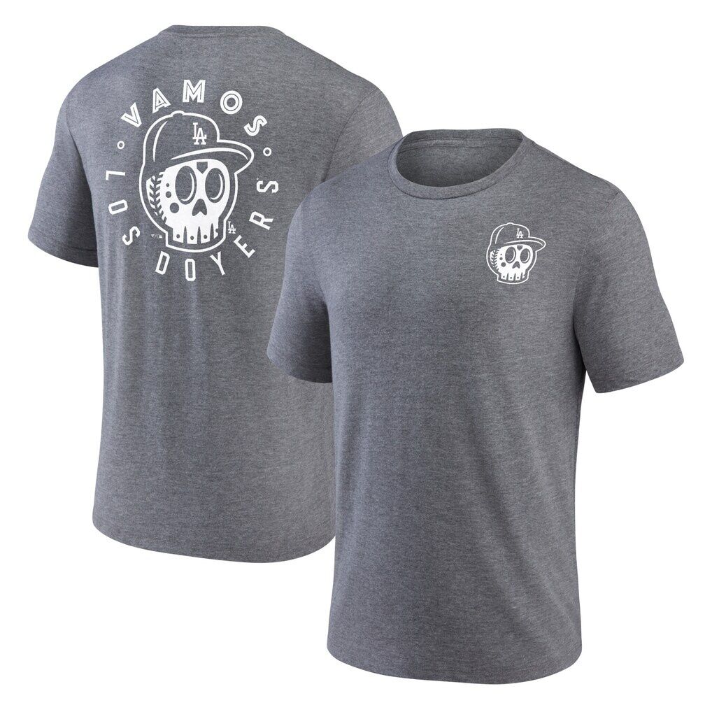 Los Angeles Dodgers Hometown Collection Sugar Skull Tri-Blend T-Shirt - Heather Gray
