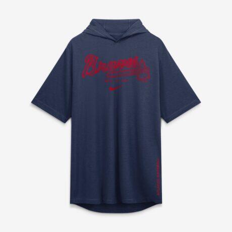 Atlanta Braves Nike Arched Wordmark Tri-Blend Hooded T-Shirt - Navy - Alt1