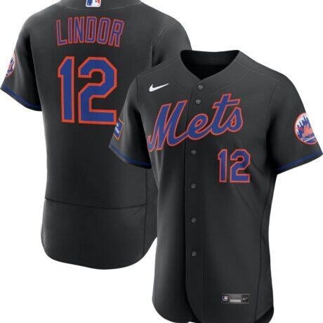 Francisco Lindor New York Mets Nike Alternate Authentic Sponsor Patch Jersey - Black - Front View
