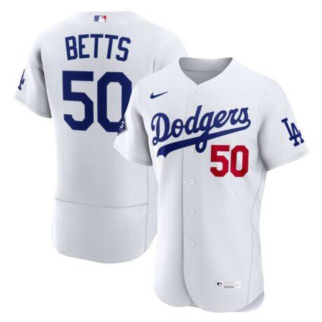Mookie Betts Los Angeles Dodgers Nike Home Authentic Sponsor Patch Jersey - White - Front View