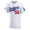 Mookie Betts Los Angeles Dodgers Nike Home Authentic Sponsor Patch Jersey - White - Side View