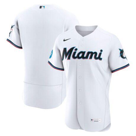 Miami Marlins Nike Home Sponsor Patch Authentic Jersey - White - Front View