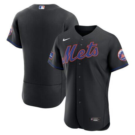 New York Mets Nike Alternate Sponsor Patch Authentic Jersey - Black - Front View