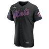 New York Mets Nike Alternate Sponsor Patch Authentic Jersey - Black - Side View