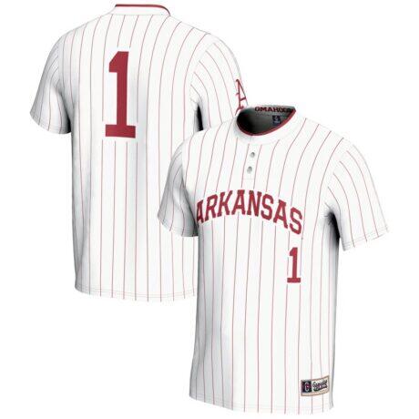 #1 Arkansas Razorbacks GameDay Greats Unisex Lightweight Softball Jersey - White - Front View