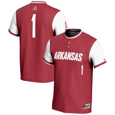 #1 Arkansas Razorbacks GameDay Greats Youth Lightweight Softball Jersey - Crimson - Front View