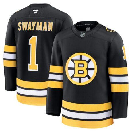 Jeremy Swayman Boston Bruins Fashion7 Home Premium Jersey - Black - Front View