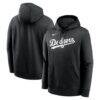 Los Angeles Dodgers Nike Logo Club Fleece Hoodie - Black - Front View