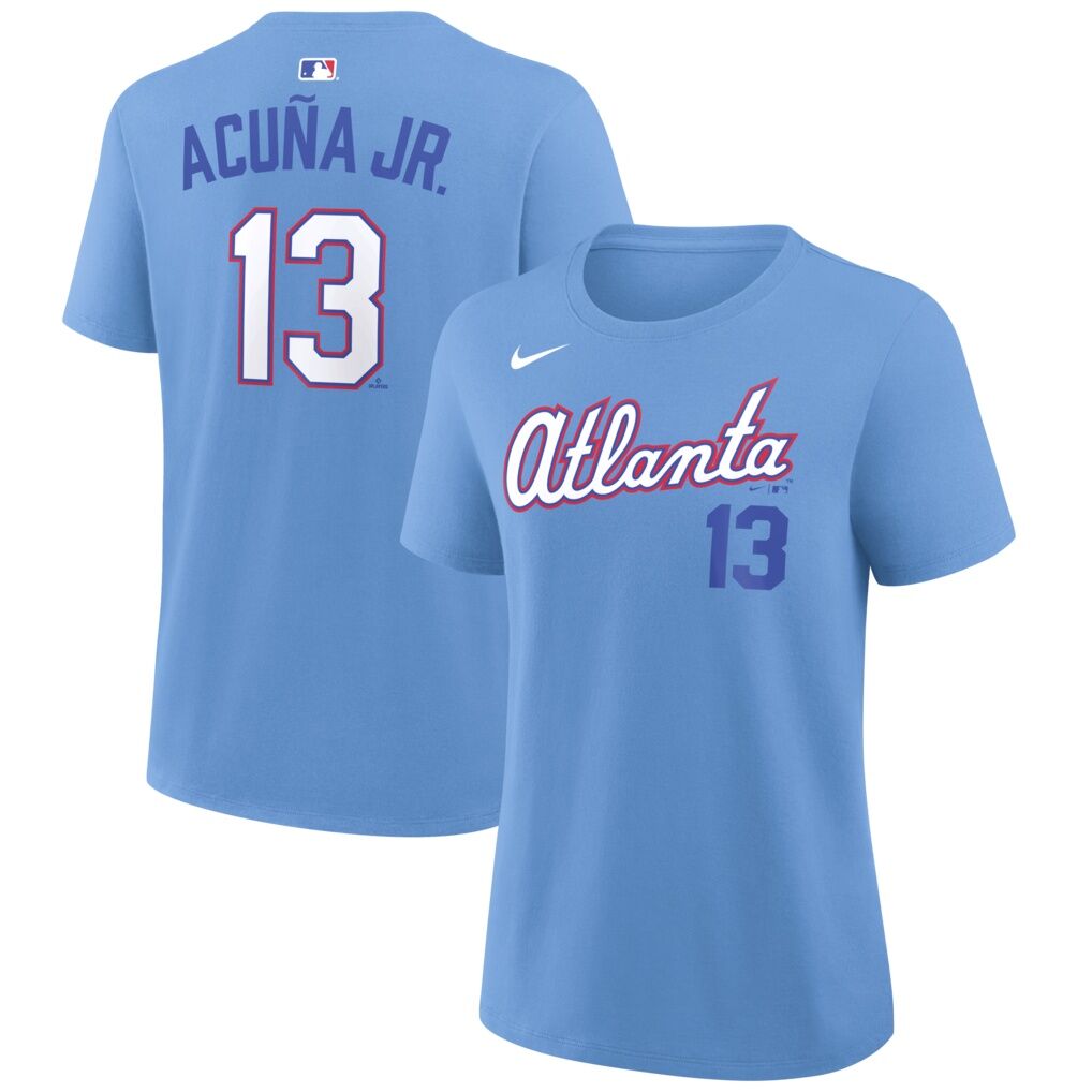 Ronald Acuña Jr. Atlanta Braves Nike Women’s 2026 City Connect Name & Number T-Shirt – Light Blue
