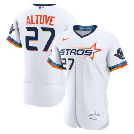Jose Altuve Houston Astros Nike City Connect Authentic Sponsor Patch Jersey - White - Front View